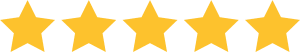 Five large, yellow stars in a horizontal row on a white background, representing a five-star rating for Rider Position 2023.