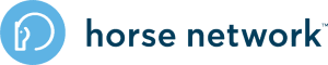 A blue circle with a minimalist white outline of a horse’s head next to the words “Horse Network” in dark blue lowercase letters, representing a hub for equestrian updates and horse news.