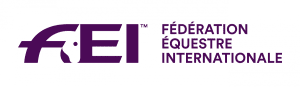 Logo of the Fédération Équestre Internationale (FEI), featuring the stylized letters FEI with a horse’s head integrated into the E, symbolizing excellence in global equestrian sports such as dressage training, with the organization’s name in French on the right.