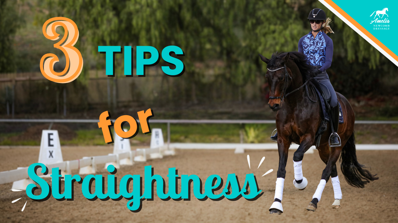 Amelia Newcomb riding down the center line, 3 tips for straightness.