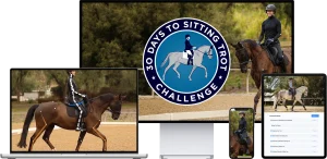 Dressage horse and rider practicing arena work in a dressage trot challenge