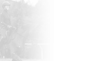 A person wearing a helmet and riding clothes smiles while taking on the Sitting Trot Challenge outdoors; the right side of the image features horizontal black-and-white digital distortion lines.