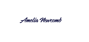 The words Amelia Newcomb are written in dark blue, cursive script on a light gray background, evoking the elegance of the Training Scale Masterclass.