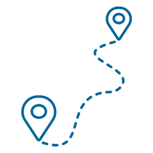 A blue icon shows two location pins connected by a curved, dashed line, representing a journey or route—perfect for illustrating progress in Dressage Foundations on your sale page.